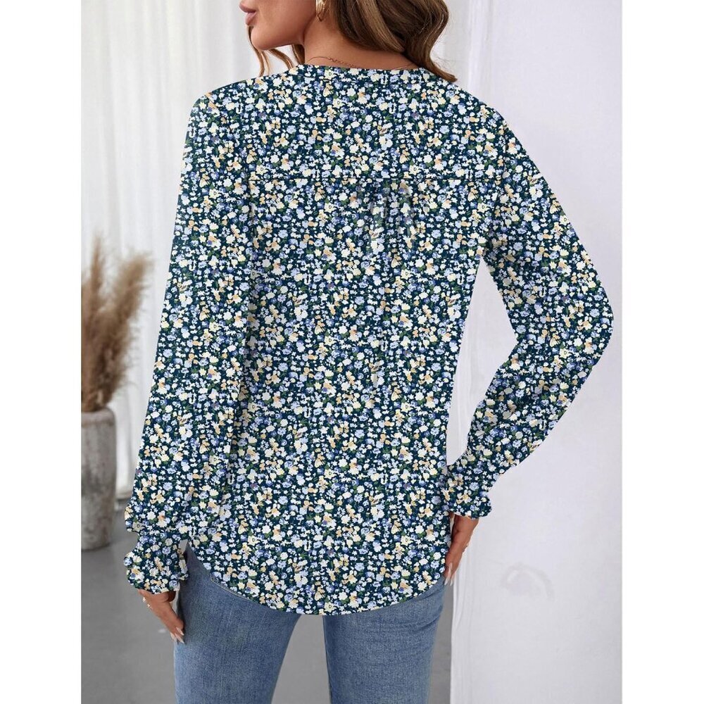 Women's Long Sleeve V Neck Blouse Casual Dressy Tops for Work and Outfits - Picture 5 of 6